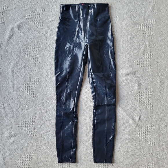 Spanx - Faux Patent Leather High Waisted Shapewear Causal Leggings- Navy - Picture 2 of 10